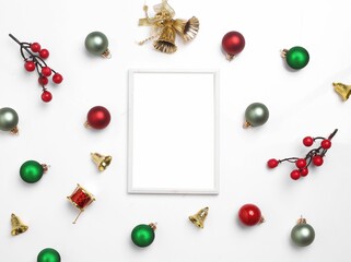 Naklejka na ściany i meble Christmas festival mockup on white background with a blank frame in the center.