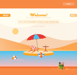 Welcome tropical summer season resort leisure, travel and adventure main website page layout design 