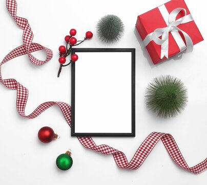 Christmas festival mockup on white background with a blank frame in the center.