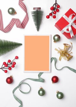 Vertical Christmas festival mockup on white background with a blank frame in the center.