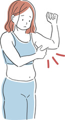 二の腕の太さを気にする女性のイラスト素材