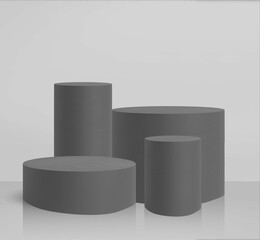 Grayscale of cylindric podiums of different sizes for a product presentation