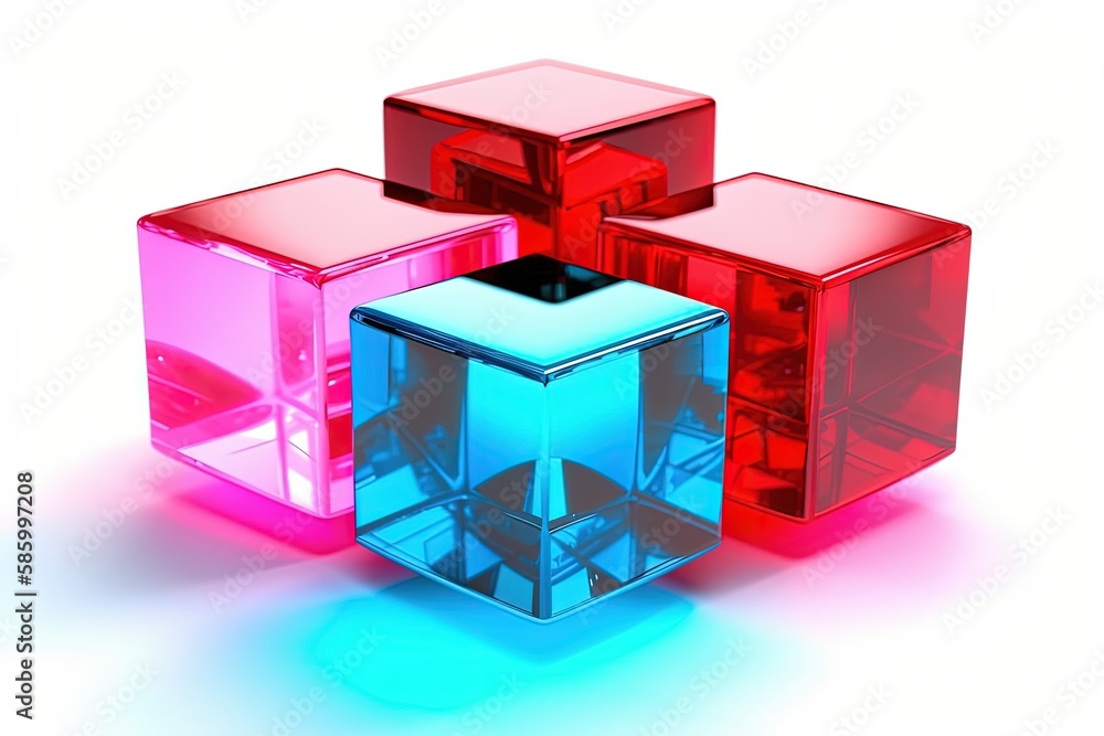 Poster illustration of three colorful cubes arranged in a row created with generative ai technology
