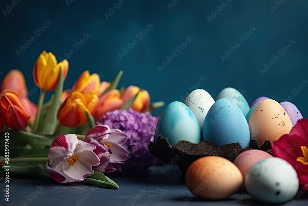 Aufkleber illustration of eggs and flowers in a rustic setting created with generative ai technology