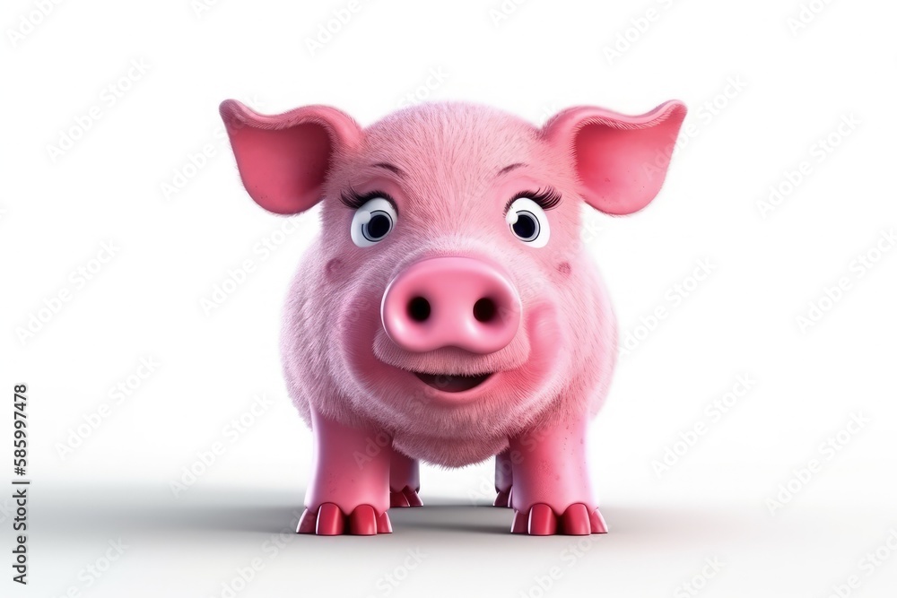 Poster happy pink pig with a cheerful smile created with generative ai technology