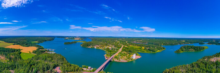 Panorama view of a bridge near Godby at Aland islands in Finland