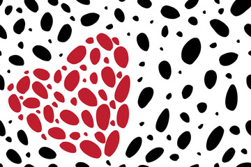 Vector seamless pattern with heart and wild animal stains. Abstract print with styled cat fur texture on white backdrop