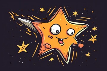 cheerful cartoon star with starry surroundings created with Generative AI technology