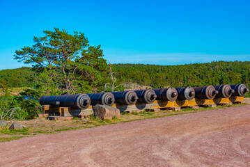 Cannons at Notvikstornet tower at Bomarsund fortress at Aland islands in Finland