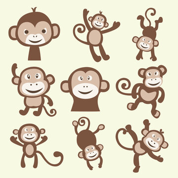 set of monkey cartoon animals