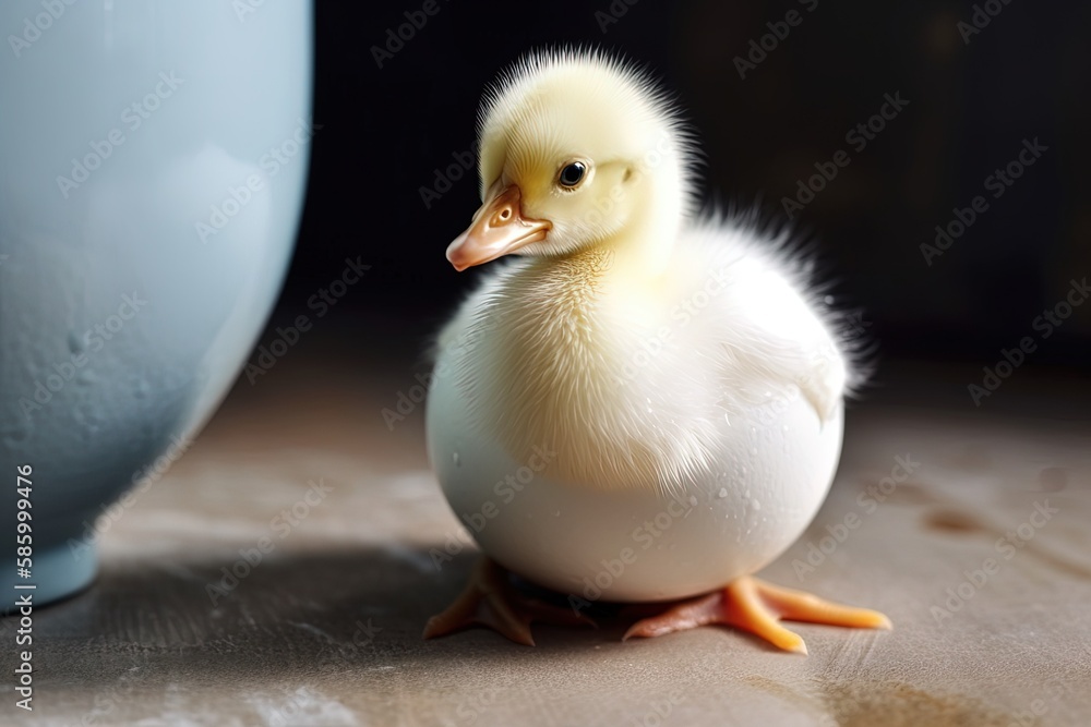 Poster white duck and blue vase in a simple composition created with generative ai technology