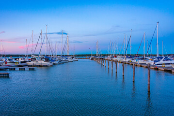 Sunset view of Mariehamn marina in Finland