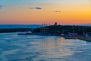 Sunrise view of the port of Mariehamn, Finland