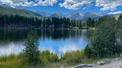 Sprague Lake in Rocky Mountain National Park view from the walking path