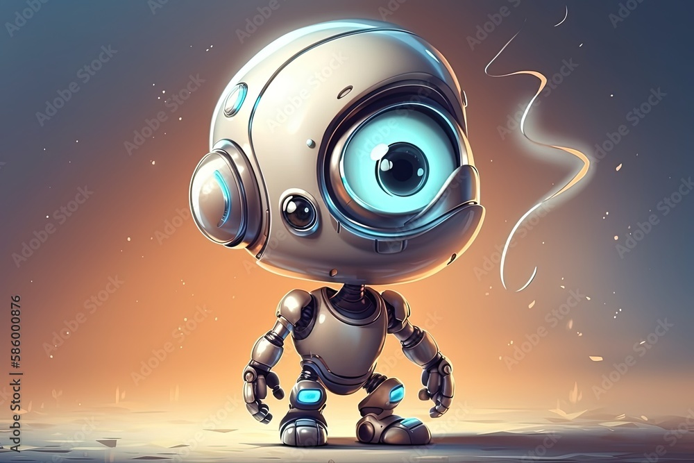 Poster curious robot with large eyes exploring the vast and barren desert landscape created with generative