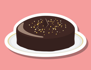 ステッカー風お皿に乗せたザッハトルテ　金粉のせ