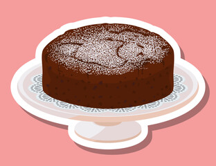 ステッカー風ケーキスタンドに乗せたガトーショコラ