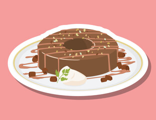 ステッカー風お皿に乗せてデコレーションしたバームクーヘン　チョコレートケーキ