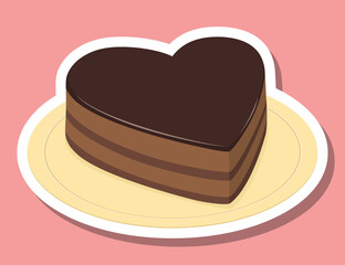 ステッカー風金のお皿に乗せたハート型チョコレートケーキ