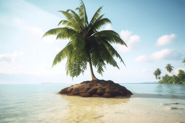 palm tree on a small island generative ai