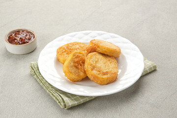 Rolade Tahu, made from tofu, flour and eggs which are rolled and steamed and then fried. Indonesian food
