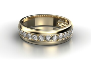 yellow gold wedding ring with a row of sparkling diamonds created with Generative AI technology