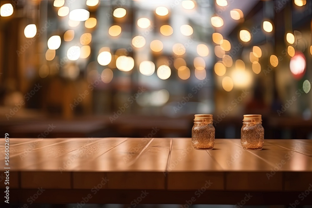 Poster illustration of two glass jars placed on a rustic wooden table created with generative ai technology
