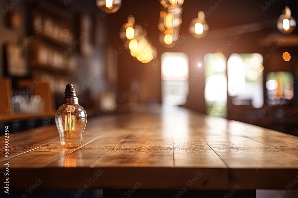 Aufkleber light bulb on a wooden table, symbolizing creativity and innovation created with generative ai techn
