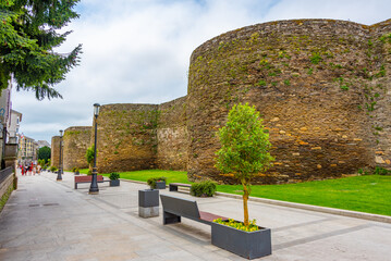 Roman wall circumventing the old town of Lugo, Spain