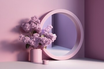 floral arrangement in a vase reflected in a mirror created with Generative AI technology
