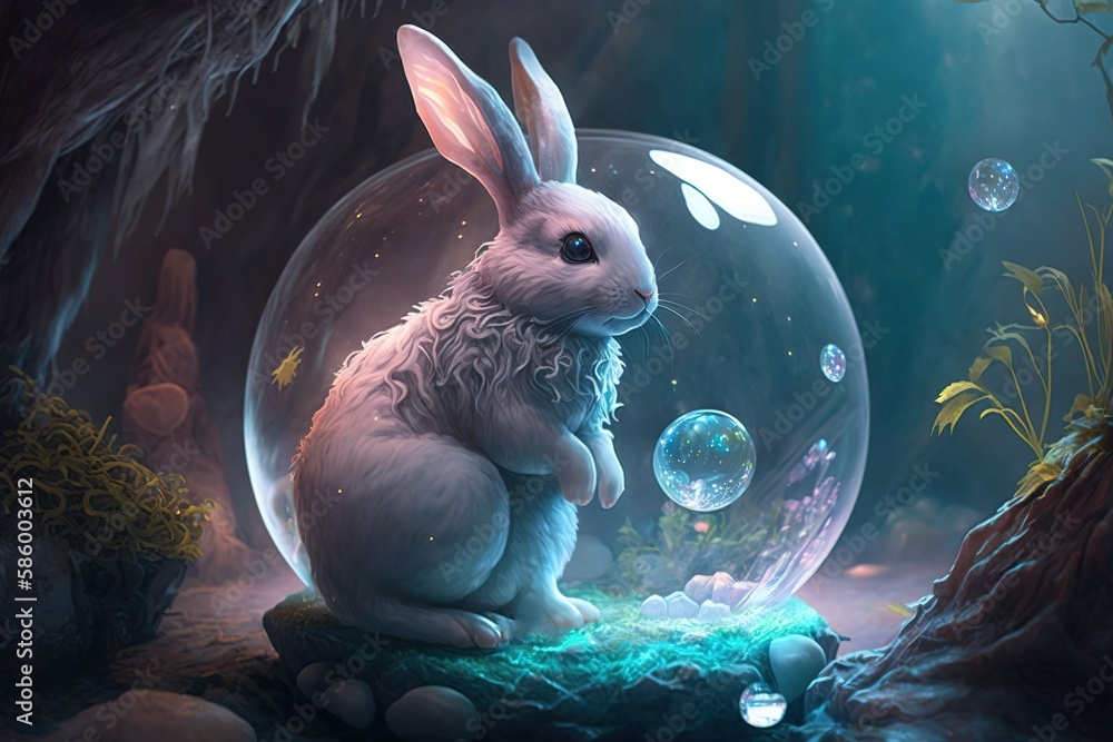Poster mesmerizing visions and characters: a fantasy bunny rabbit world generative ai