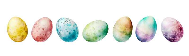 Watercolor set of easter eggs isolated on white. Generative Ai