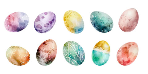Watercolor set of easter eggs isolated on white. Generative Ai