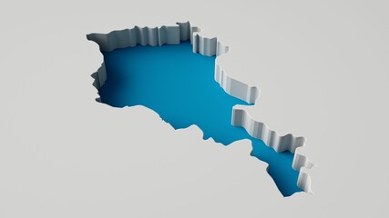 3D digital render of the blue Armenia map outline carved on a white surface