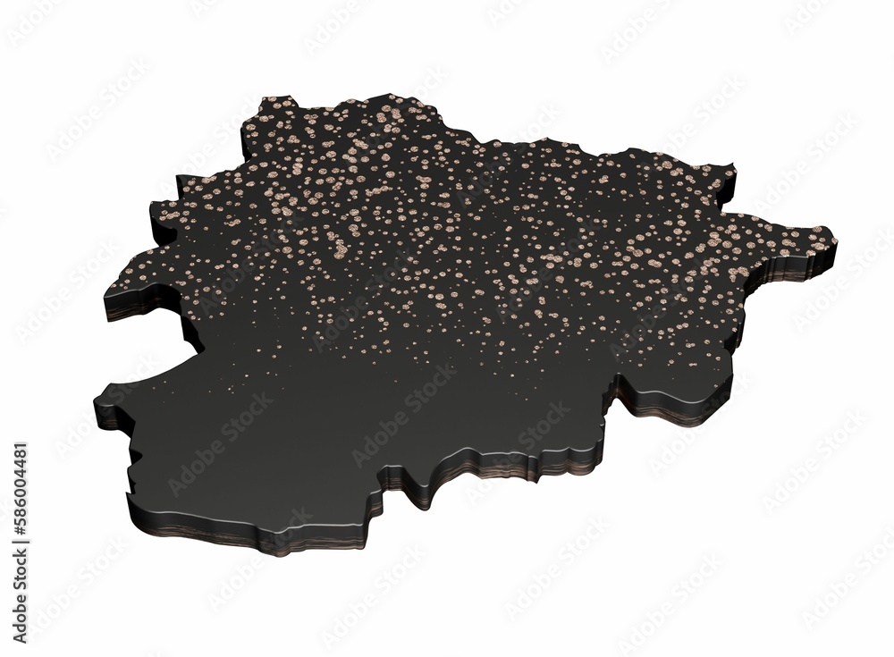 Poster 3d rendering of a luxurious black andorra map isolated on a white background