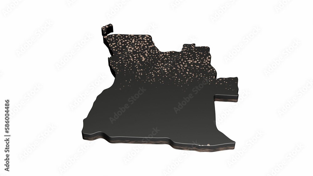 Poster 3d rendering of a luxurious black angola map isolated on a white background