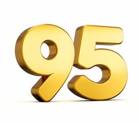 Obraz premium 3d illustration of golden number ninety five isolated on white background with shadow