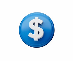 3d of blue dollar icon isolated on white background
