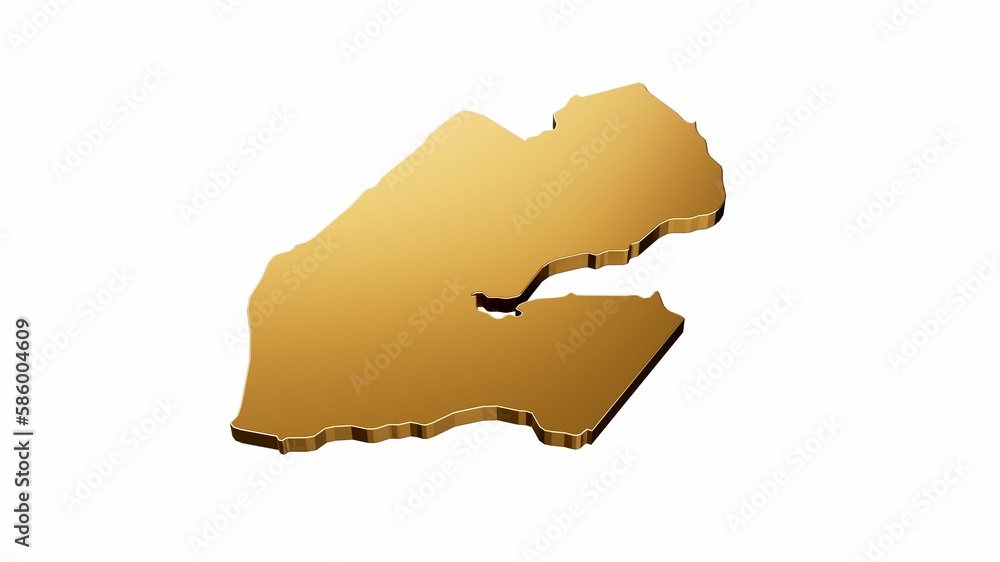 Wall mural 3D rendering of a luxurious golden Djibouti map isolated on a white background