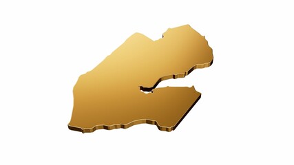 3D rendering of a luxurious golden Djibouti map isolated on a white background