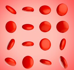 3d illustration of falling red candy gems isolated on red  background