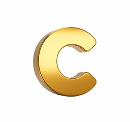 3D rendering of gold alphabet capital letter C isolated on white background