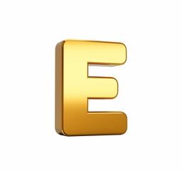 3D rendering of gold alphabet capital letter E isolated on white background