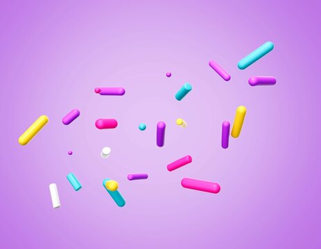Naklejka 3D render of colorful sugar sprinkles on a purple background