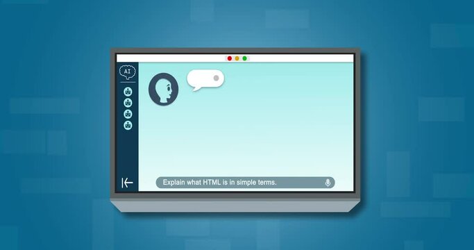 Animation of digital screen with ai chat on blue background