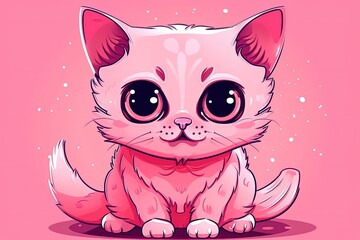 cute white kitten sitting on a pink background created with Generative AI technology