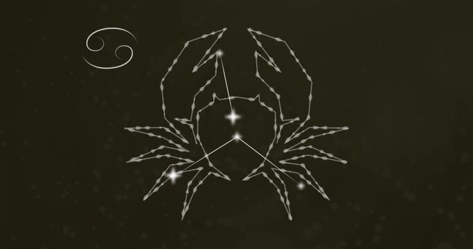 Animation of cancer star sign with glowing stars