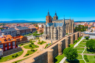 Aerial view of landmarks at Astorga, Spain