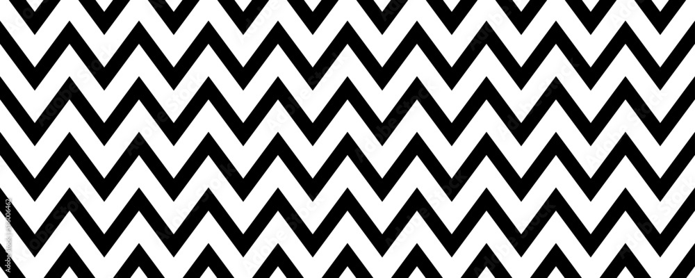 Poster Chevron seamless pattern. Black and white herringbone background. Repeating zigzag texture with diagonal lines. Vector illustration
