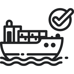Cargo ship with check mark, shipment  icons. Vector illustration. Isolated icon suitable for web, infographics, interface and apps.